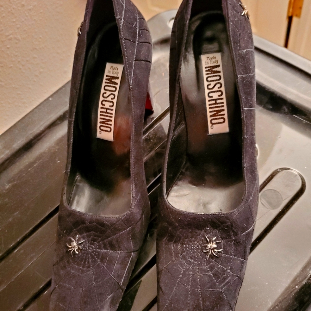 Moschino Black Suede Spider Halloween High Heels size 37